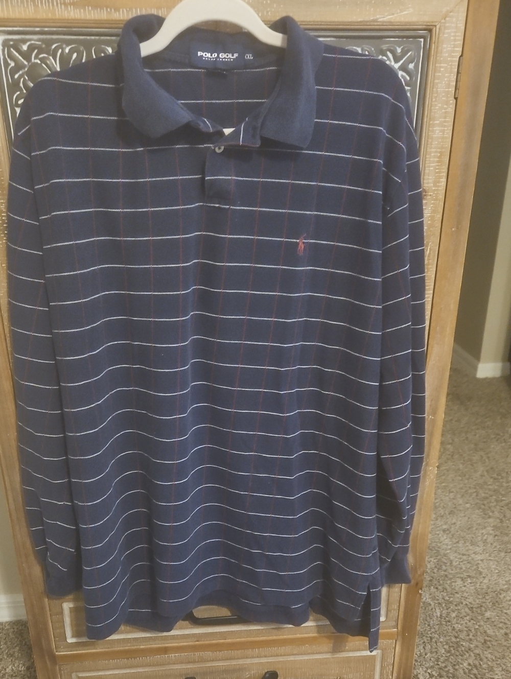 Navy Long-Sleeve Striped Polo Shirt